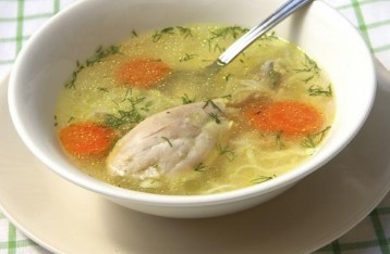 Sopa de pollo con fideos